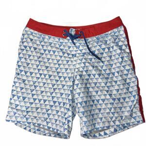 Old Navy Men's Swim Trunks Blue and White Geometric Pattern Size XL